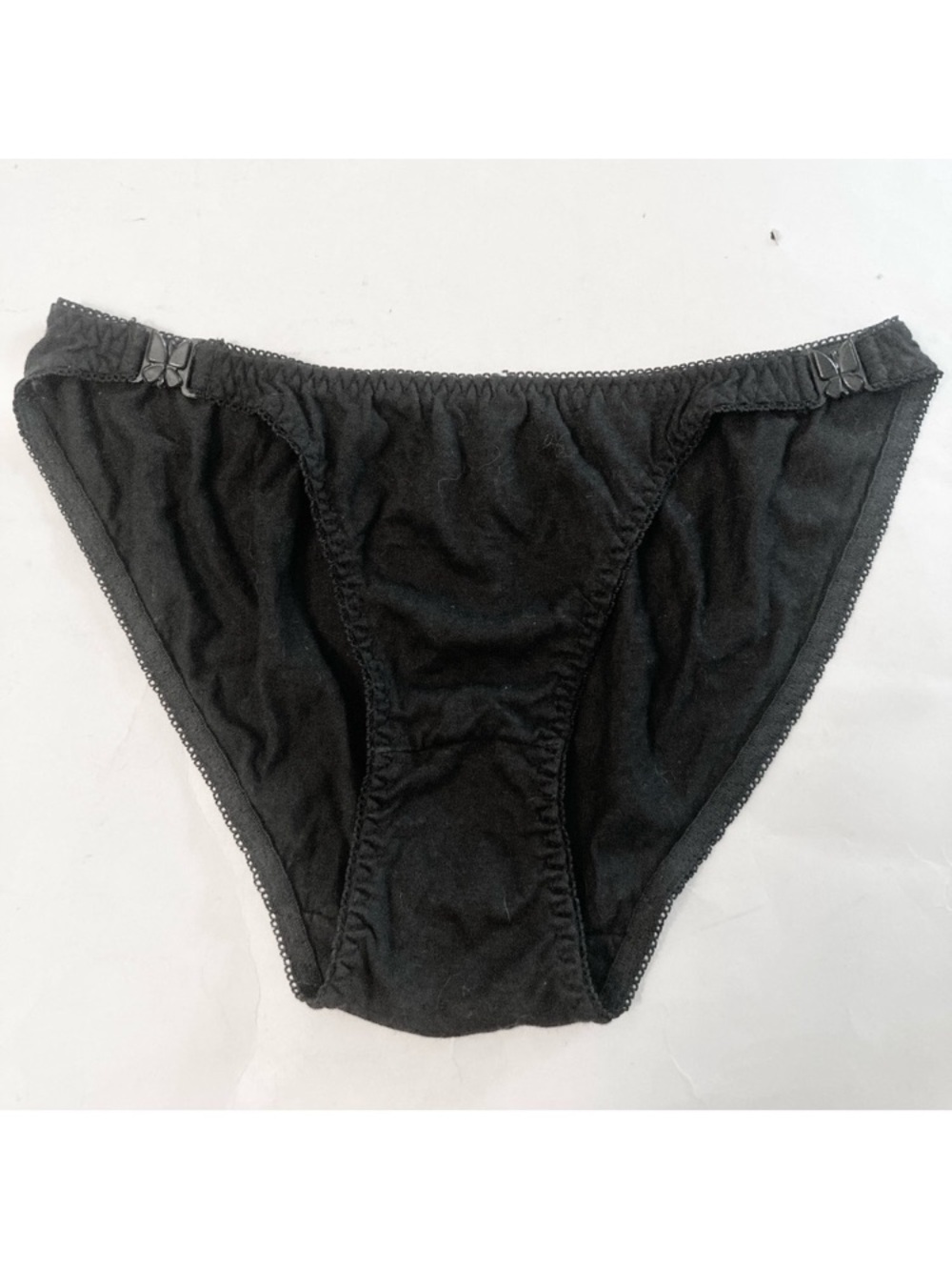 Vintage 90’s Y2K Black Cotton Brief Panties Underwear Butterfly Side Fasteners